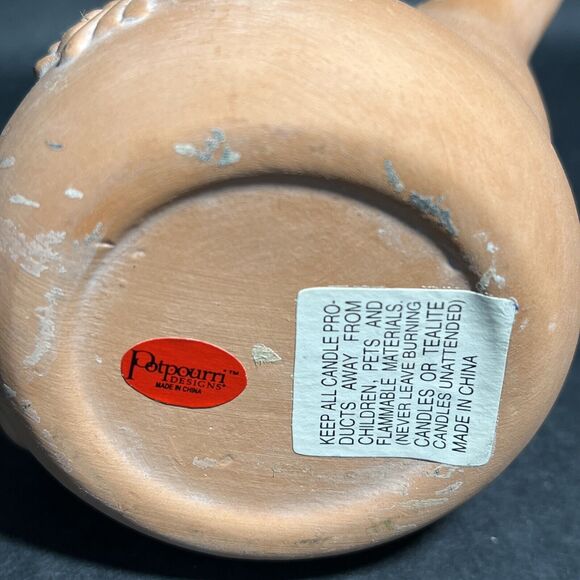 Vintage Potpourri Designs Pottery Floral Tea Pot Candle Holder W/Candle 85% Full - Picture 8 of 10